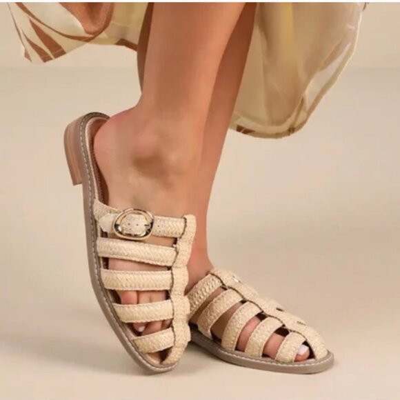 DV by Dolce Vita Fyona Raffia Buckle Fisherman Flat Mules Size 6.5 Beige - Picture 11 of 11